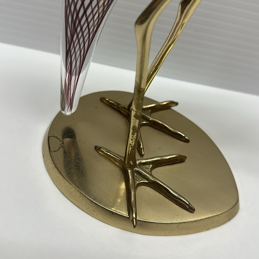 Murano Glass Brass Crane Bird MCM Zanetti Bojola Mellara Figure Sculpture - Picture 5 of 7